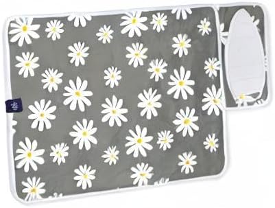 Encasa Homes Ironing Mat/Pad (Small 28"x20") with 3mm Padding & Silicone Iron Rest for Steam Pressing on Tabletop or Bed - Heat Resistant, Portable, Quilting & Travel Blanket - Daisy Grey