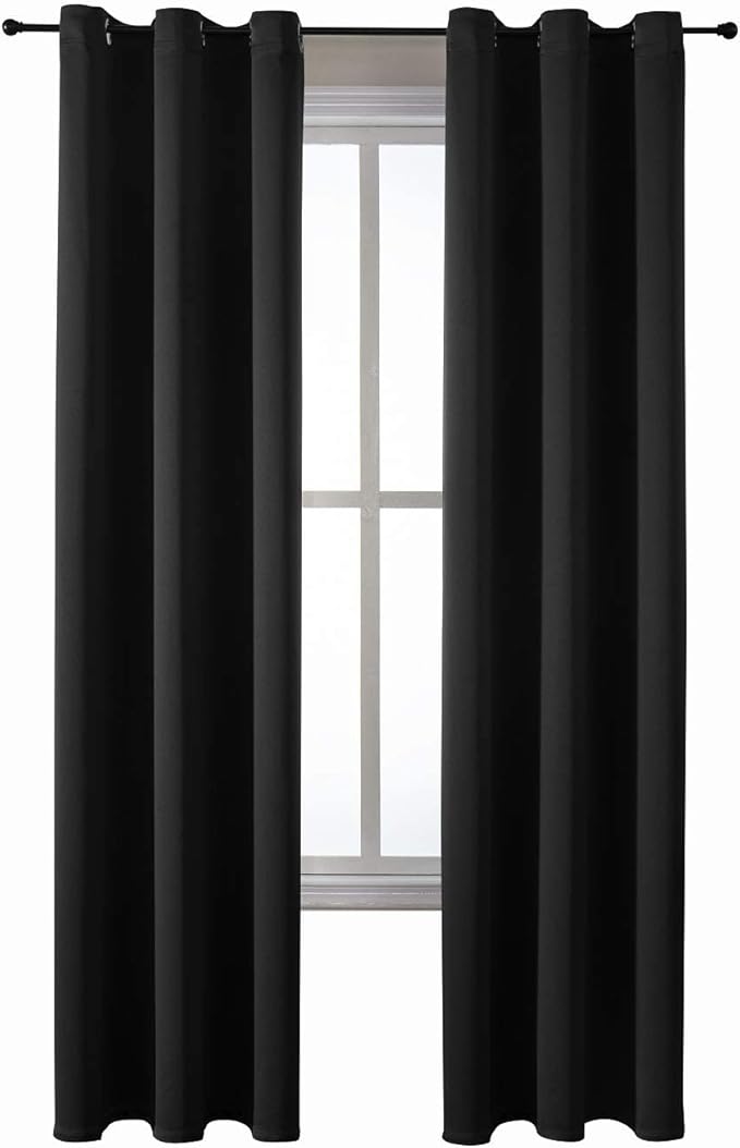 ChrisDowa Grommet Blackout Curtains for Bedroom and Living Room - 2 Panels Set Thermal Insulated Room Darkening Curtains (Black, 42 x 84 Inch)