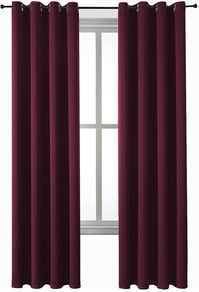 ChrisDowa Grommet Blackout Curtains for Bedroom and Living Room - 2 Panels Set Thermal Insulated Room Darkening Curtains (Burgundy Red, 52W x 95L)