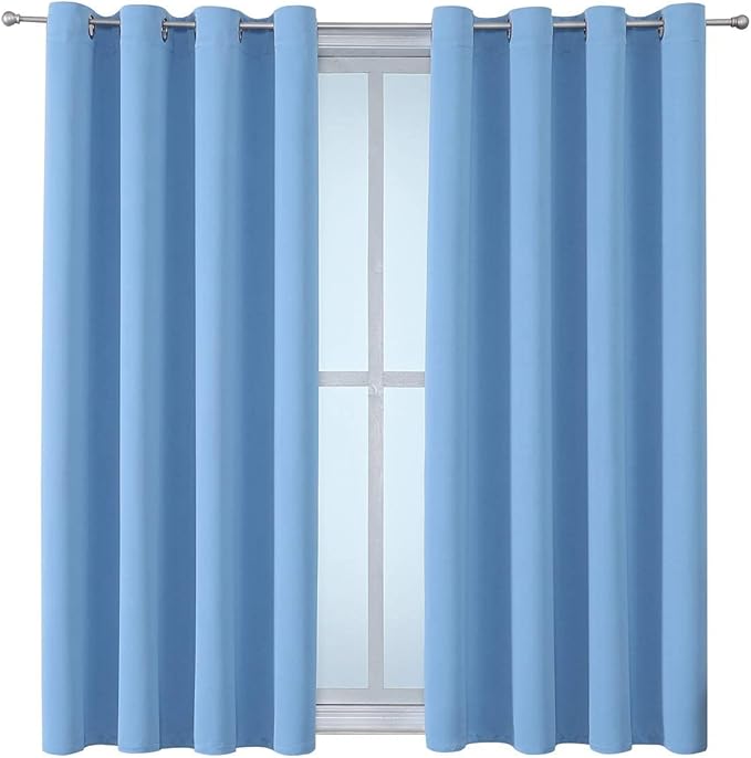 ChrisDowa Grommet Room Darkening Curtains for Bedroom and Living Room - 2 Panels Set Thermal Insulated Blackout Curtains (Sky Blue, 52W x 45L)