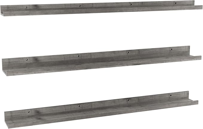 Giftgarden 47 Inch Gray Floating Shelves for Wall Mount, Grey Wood Wall Shelf Ledge for Bathroom Bedroom Living Room Kitchen Storage, Set of 3 Different Sizes
