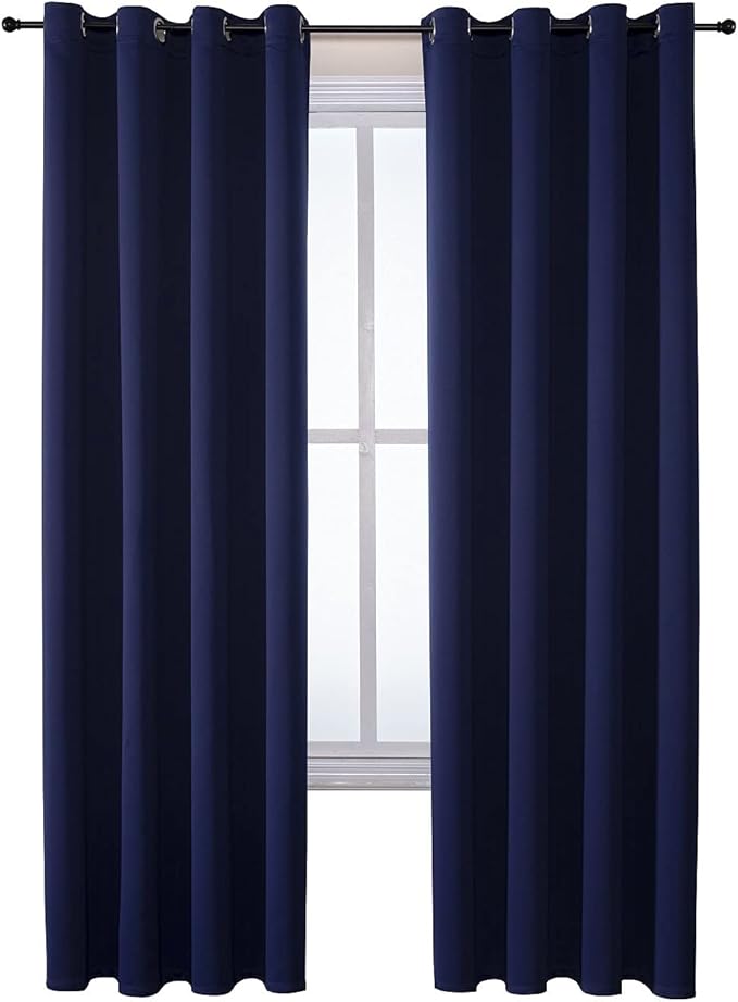 ChrisDowa Grommet Blackout Curtains for Bedroom and Living Room - 2 Panels Set Thermal Insulated Room Darkening Curtains (Navy Blue, 52W x 72L)