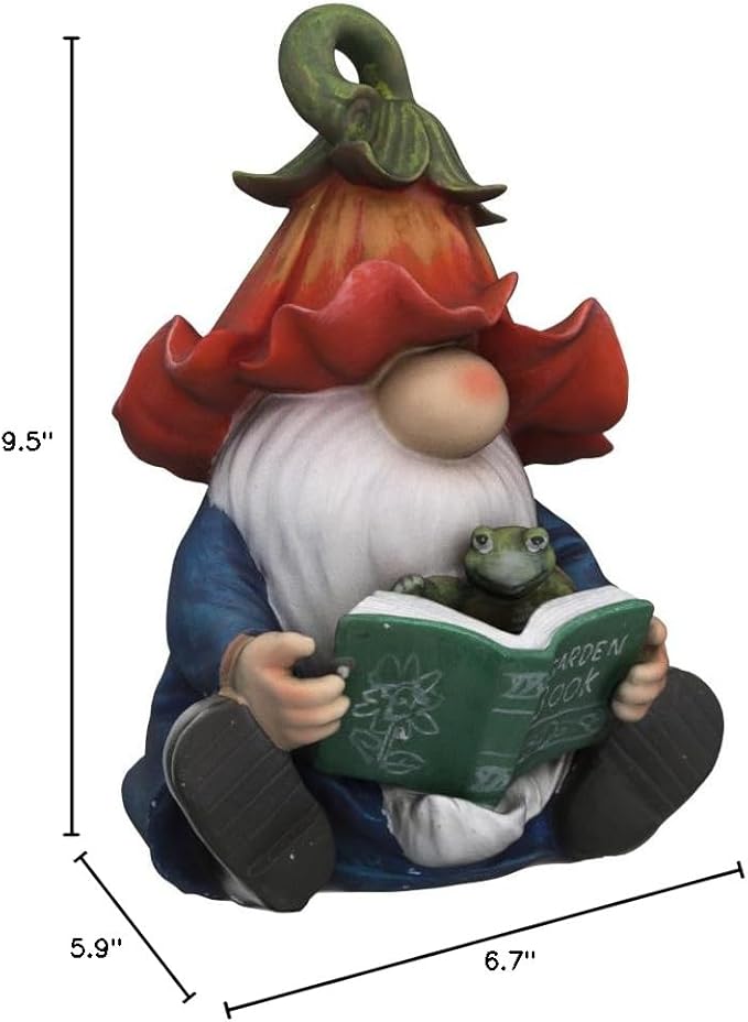 Garden Gnome Statue-Resin Gnome Figurine Hugging Turtle Reading Book with Solar LED Lights,Outdoor Summer Decorations for Patio Yard Lawn Porch,Garden Ornament Gift