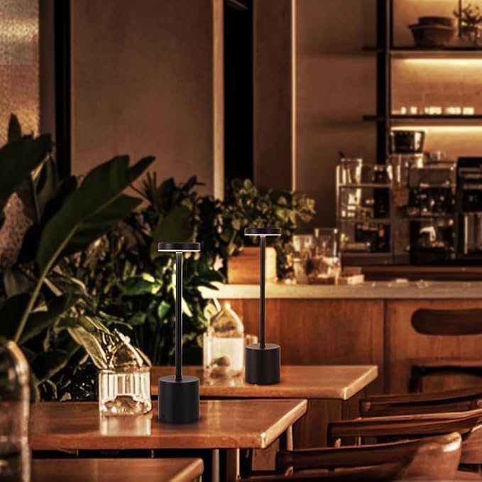 Cordless Table Lamp, 5000mAh Rechargeable Battery Powered LED Desk Lamp, Portable Touch Control Outdoor Table Lamps,3 Color Dimmable Light for Restaurant, Patio, Bedroom, Night Lamp (Black)