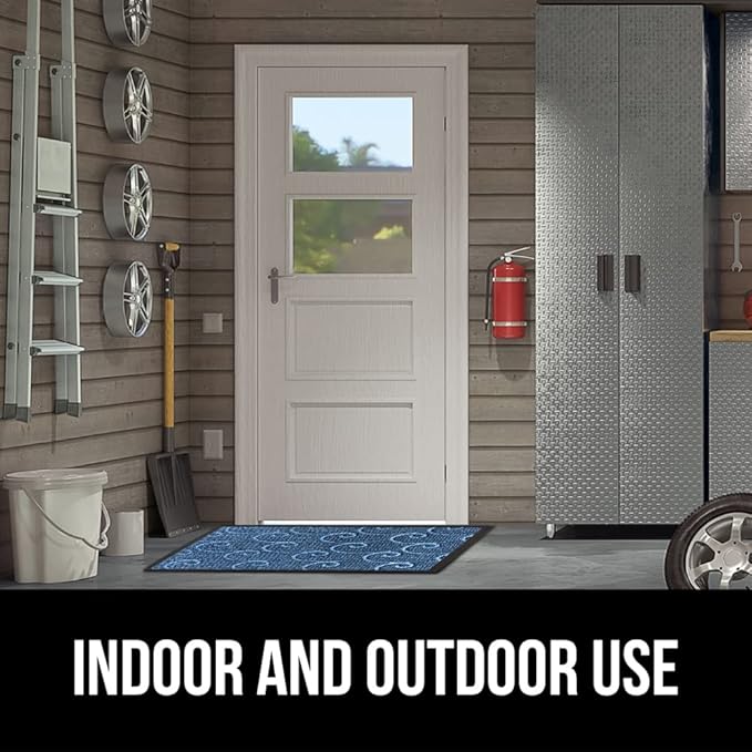 GORILLA GRIP 100% Waterproof All-Season WeatherMax Doormat, US Designed Natural Rubber, Stain and Fade Resistant, Low Profile Indoor Outdoor Door Mats, Easy Clean Patio Mat, 17x29, Ocean Blue Waves