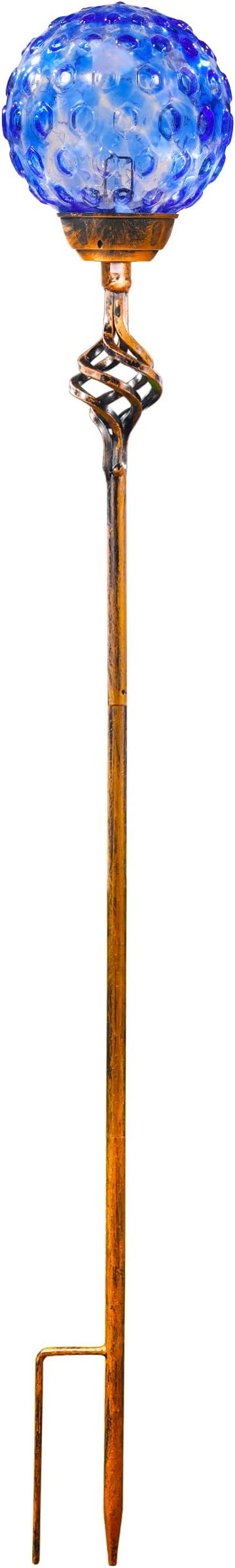 Garden Solar Lights, Decorative LED Honeycomb Glass Ball Garden Stake, Glass and Metal Outdoor Decoration, 4 x 31 Inch (Dark Blue)