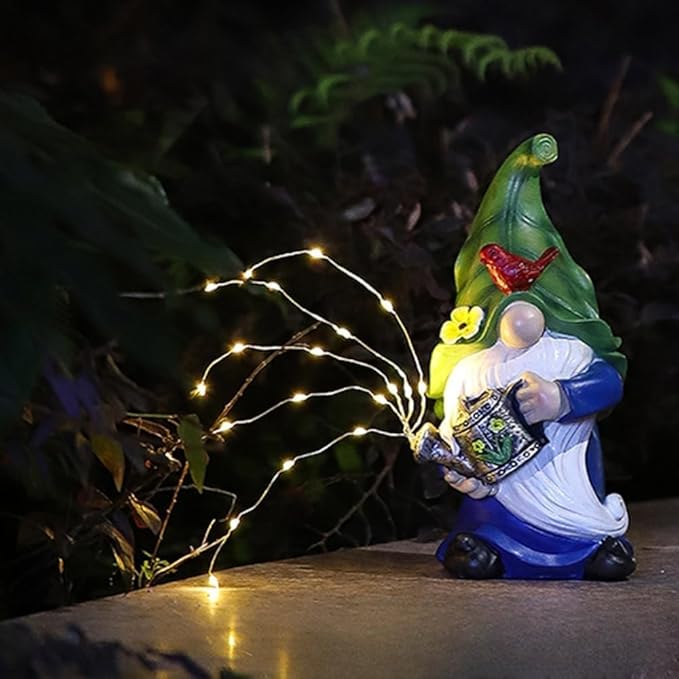 Garden Gnomes Outdoor with LED Solar Light - 11’’Spring Gnomes Decorations for Home/Yard/Patio with Lantern - Solar Garden Statues (Teapot gnome)