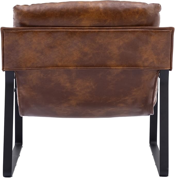 DUOMAY Mid-Century Accent Chair Armchair, Comfy PU Leather Leisure Chair Lazy Chair with Metal Leg for Living Room Bedroom Office Apartment, Brown