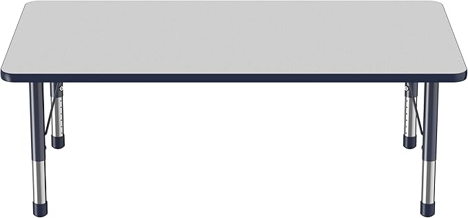 FDP Rectangle Activity School and Classroom Kids Table (36 x 60 inch), Toddler Leg, Adjustable Height 15-24 inches - Gray Top and Navy Edge