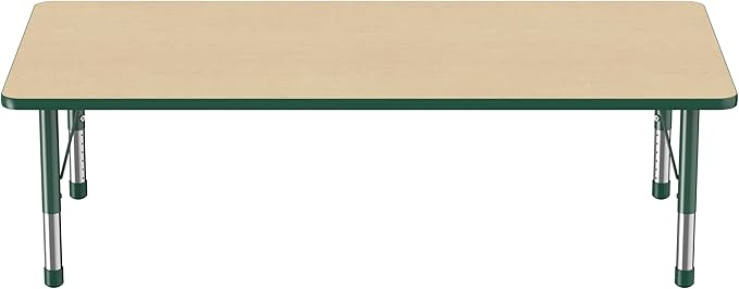 FDP Rectangle Activity School and Classroom Kids Table (36 x 72 inch), Toddler Legs, Adjustable Height 15-24 inches - Maple Top and Green Edge