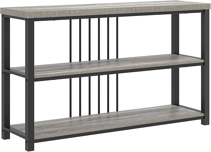 FOLUBAN Console Tables for Entryway, Sofa Table with 3 Tier Storage for Living Room Hallway Foyer Behind Couch, Rustic Light Grey