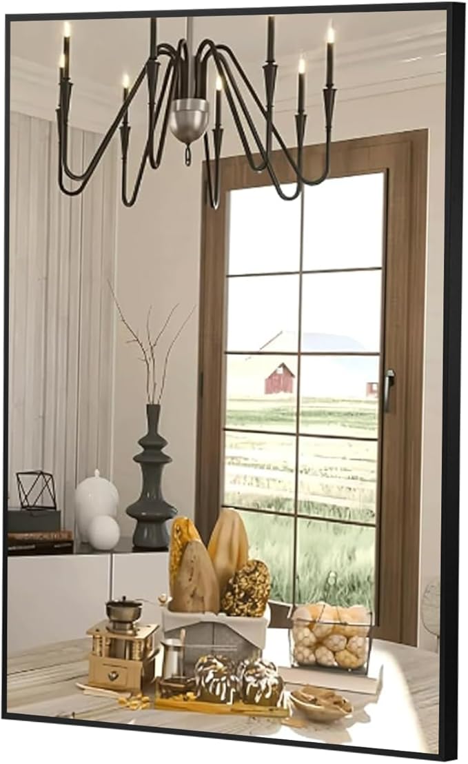 FARMER 22x30 Inch Black Bathroom Mirror, Rectangle Wall Mounted Mirror, Vanity Mirror, Brushed Square Mirror, Framed Bathroom Mirror for Bedrooms, Entryways, Living Rooms, Horizontal/Vertical