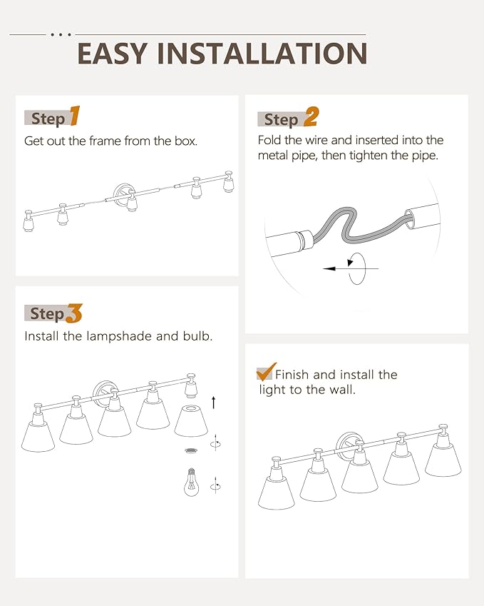 FEMILA 37.4" Black Vanity Light, Black Bathroom Light Fixture, Bathroom Lighting Fixtures Over Mirror with Matte Black Finish, 4FG59B-5W BK