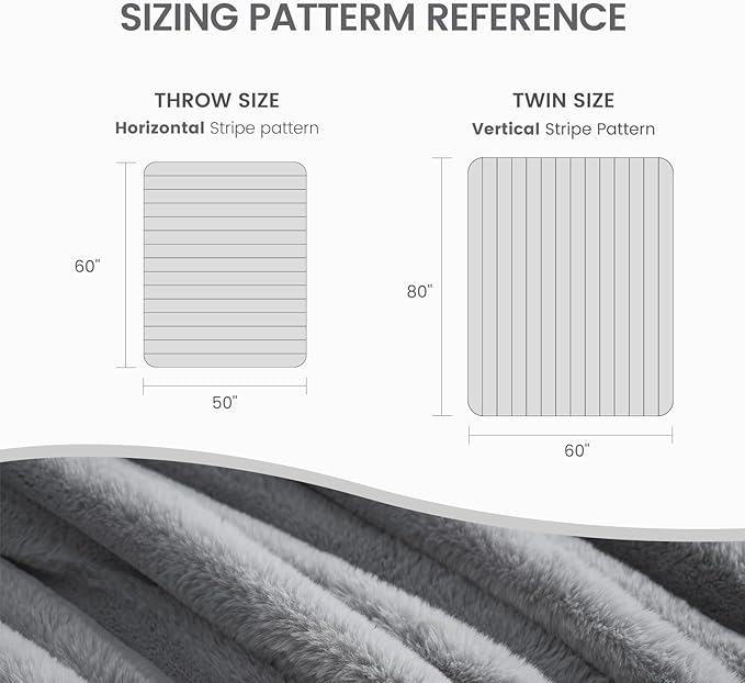 Cozy Bliss Faux Fur Throw Blanket for Couch, Cozy Warm Plush Striped Blanket for Sofa Bedroom Living Room,50 * 60 Inches Grey