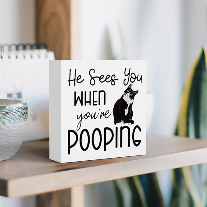Funny Bathroom Decor Are You Pooping Cat Sign Funny Bathroom Toilet Table Decoration Funny Cat Gifts Bathroom Wall Decor Cat Gifts for Women Gifts for Cat Lovers, Bathroom Wooden Box Sign Decor