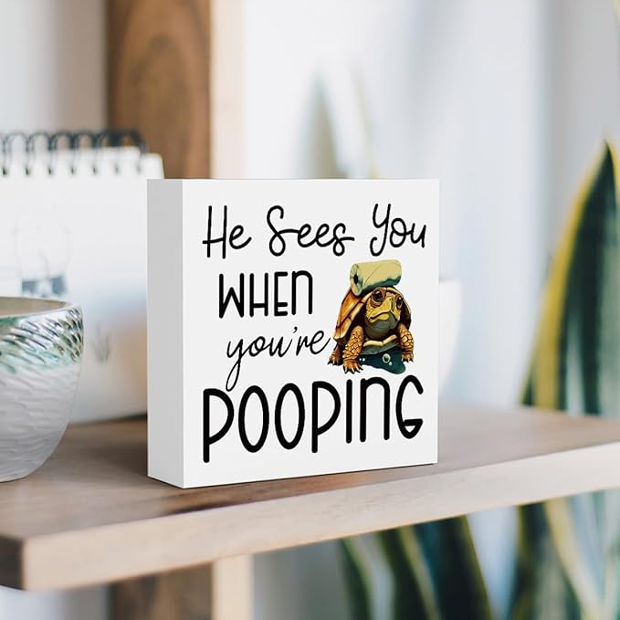 Funny Sea Turtle Bathroom Decor, Bathroom Beach Decoration, Are You Pooping Sign Funny Ocean Turtle Decor, Wooden Box Decor Sign for Home Farmhouse Office Living Room Table Shelf Tiered