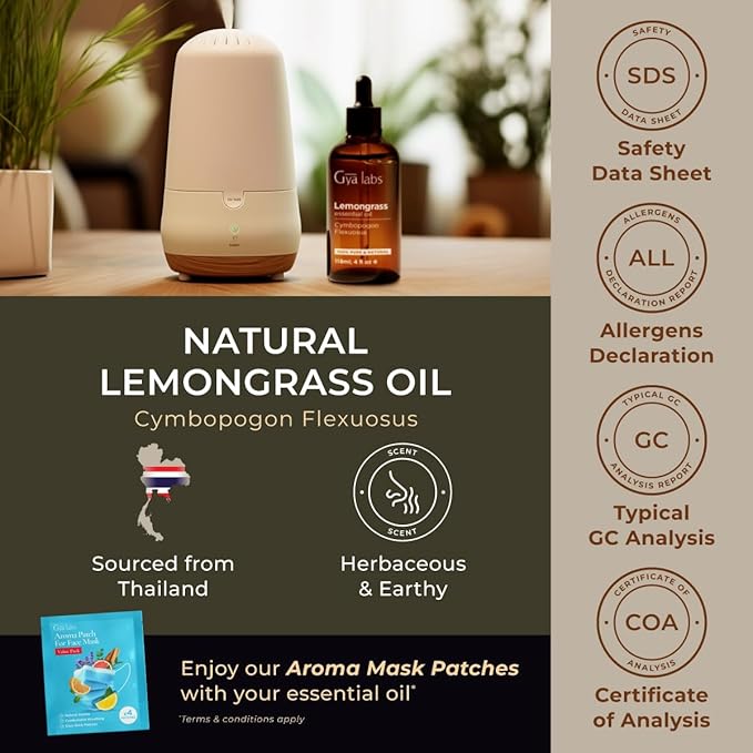 Gya Labs Lemongrass Essential Oil for Diffuser - Huge 4 Fl Oz - 100% Pure Natural Lemongrass Oil for Hair, Skin & Candle Making Scent