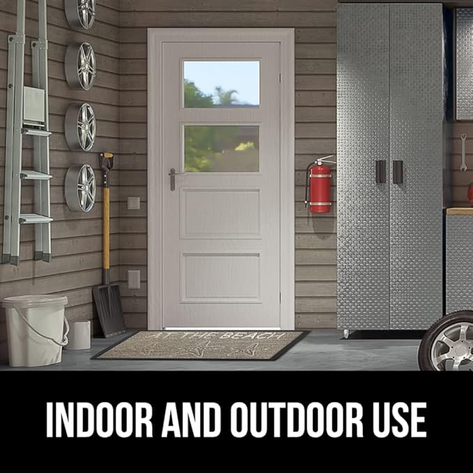 GORILLA GRIP 100% Waterproof All-Season WeatherMax Doormat, 47x35, US Designed Natural Rubber, Stain and Fade Resistant, Low Profile Indoor Outdoor Door Mats, Easy Clean Patio Mat, Sand Beach