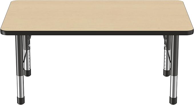 FDP Rectangle Activity School and Classroom Kids Table (30 x 48 inch), Chunky Toddler Legs, Adjustable Height 15-24 inches - Maple Top and Black Edge