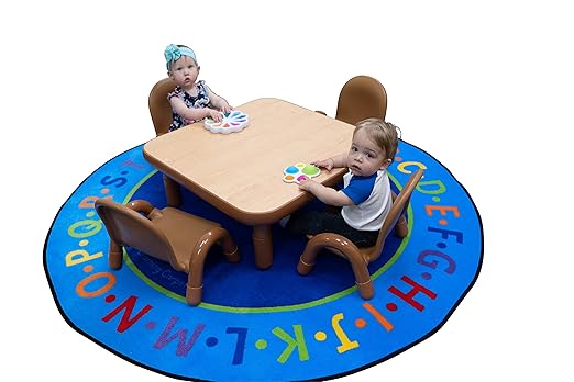 Children’s Factory Baseline Toddler Square Table and Chairs Set, Natural Wood – Includes One 30”, 12” High Square Table and Four 5” High Chairs – Durable, Lightweight, Easy to Move