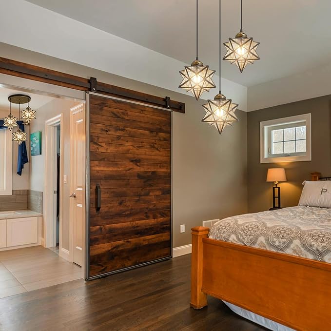 Glass Glam Chandelier Star Pendants Light Fixture Modern Elegant Ceiling Hanging Lights Included LED Warm Light Bulbs Oiled Bronze