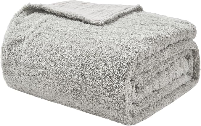 EMME Muslin and Fleece Queen Blanket Reversible - 80"*90" Grey Soft Warm Throw Blankets for Couch Bed Picnic Travel Bed