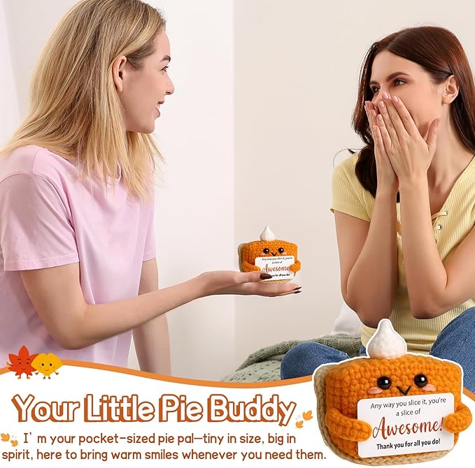 Crochet Pumpkin Pie – Fall Decor Handmade Knitted Mini Thank You Gift, Cute Appreciation Gift for Women, Daughter, Grandma Teacher, Coworker, Employee, Volunteer, Thanksgiving Desk Decor