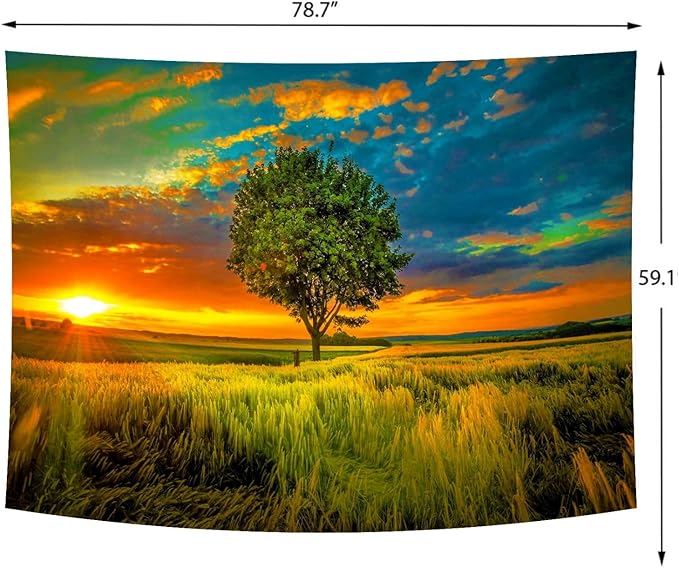 Delur Sunset Tree of Life Tapestry Forest Nature Landscape Wall Hanging Tapestry Scenic Tree Woodland Natural Sunrise Headboard for Bedroom Living Room Home Decor (59.1" x 78.7")