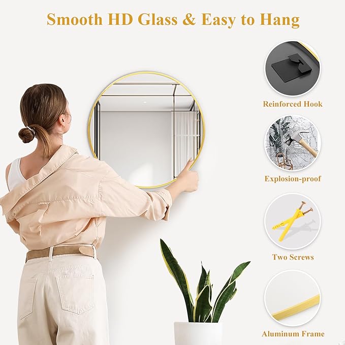 Fabuday Gold Circle Mirror for Bathroom - Small 18 Inch Round Mirror for Wall Decor with Golden Matte Frame, Living Room, Bedroom, Entryway Circular Mirrors