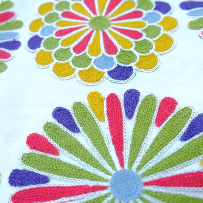 Embroidered Decorative Throw Pillow Cover, 18"x18" Set of 2, Farmhouse Pillowcase Colorful Knit Pattern Cotton Canvas Cushion Case Square Floral Pillow Case for Sofa Couch Bed Living Room