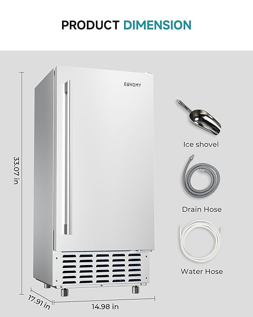 EUHOMY Commercial Under Counter Nugget Ice Maker Machine, 70Lbs/Day, Bulit-in Freestanding Ice Maker with Double Ice Baskets, Self-Cleaning & 24H Timer Ice Machine, for Commercial & Home Use(Silver)