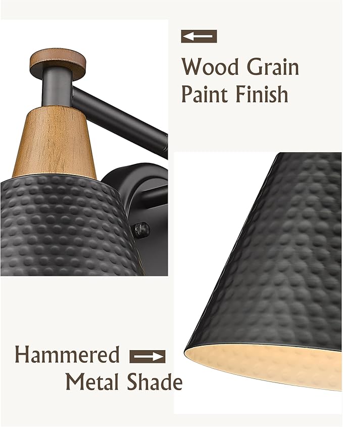 FEMILA Bathroom Vanity Light, 4-Lights Bathroom Light Fixtures Over Mirror, Modern Wall Mounted Lamp, Hammered Metal Shade, 4FG59B-4W BK