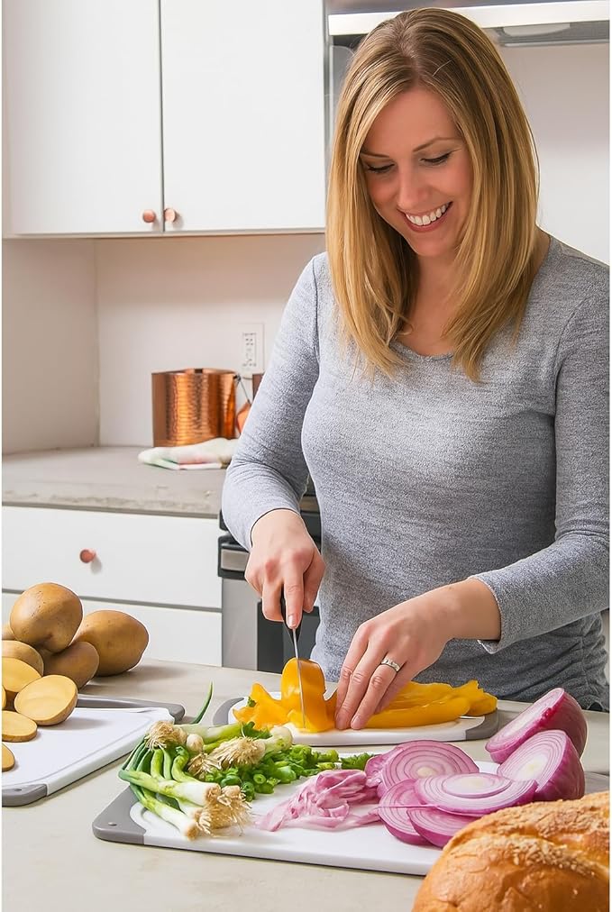 Cutting Boards for Kitchen - BPA-Free Chopping Board - Different Sizes & Non Slip Handles - Reversible, Large Cutting Board Set - Unique Gifts for Cooks Who Have Everything - 3-Pack Aqua