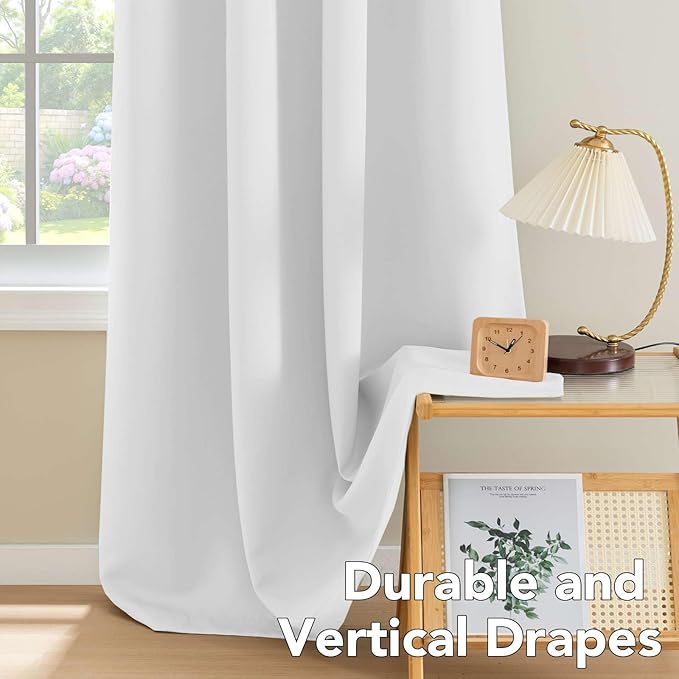 H.VERSAILTEX Thermal Insulated Room Darkening White Curtains for Bedroom/Living Room - Classic Grommet Top (2 Panels, 52 Inch by 54 Inch)