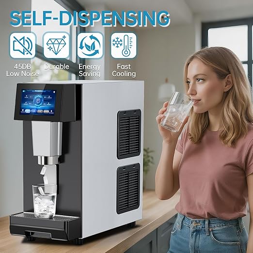 Commercial Nugget Ice Maker Machine, 100Lbs/24H Pellet Chewable Ice, 3-IN-1 Nugget Ice Maker with Ice & Water Dispenser, Self-Cleaning Countertop Stainless Steel Ice Machine for Business, Office,Party