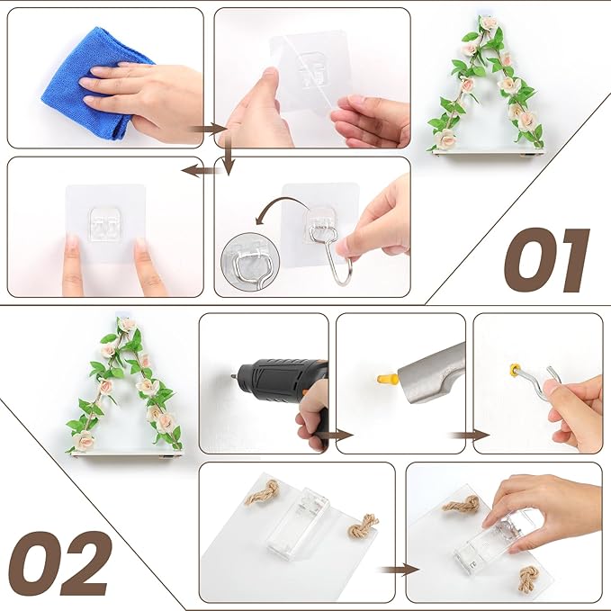 Floating Shelves for Wall,Plant Wall Decor,Hanging Shelf,Cottage Core Decor,Room Decor Aesthetic,Boho Room,Adhesive Shelves,Floating Shelves for No Drilling,Two-Piece Set(Champagne Flower)