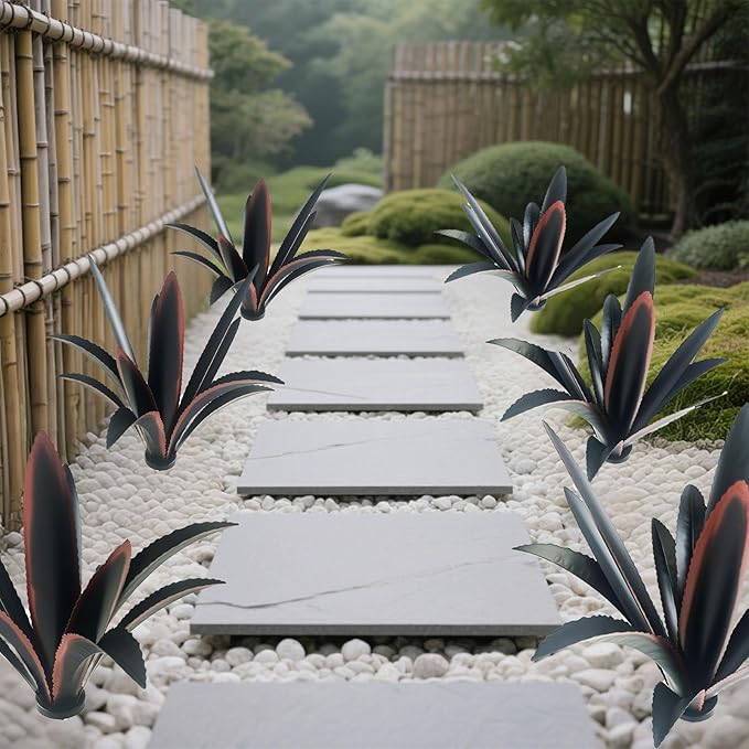 DIY Metal Agave Plant Art Yard Tequila Art Sculpture, Tequila Rustic Garden Sculpture Statue Outdoor Decor,Agave Metal Plants for Yard, Garden Lawn Ornaments (12 Leaves -Black)