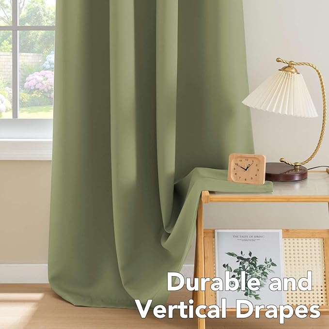 H.VERSAILTEX Blackout Curtains for Bedroom Thermal Insulated Room Darkening Living Room Curtains 63 Inch Long Grommet Privacy Protection Window Curtain Panels/Drapes for Nursery, 2 Panels, Sage