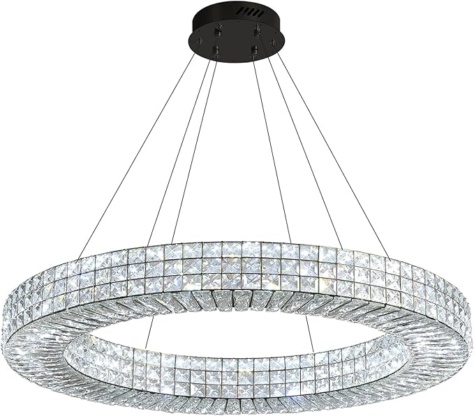 Dia 40" Modern Chandelier Ring Crystal Chandelier Adjustable Height Luxury Crystal Pendant Ceiling Light Fixture for Dining Living Room Bedroom