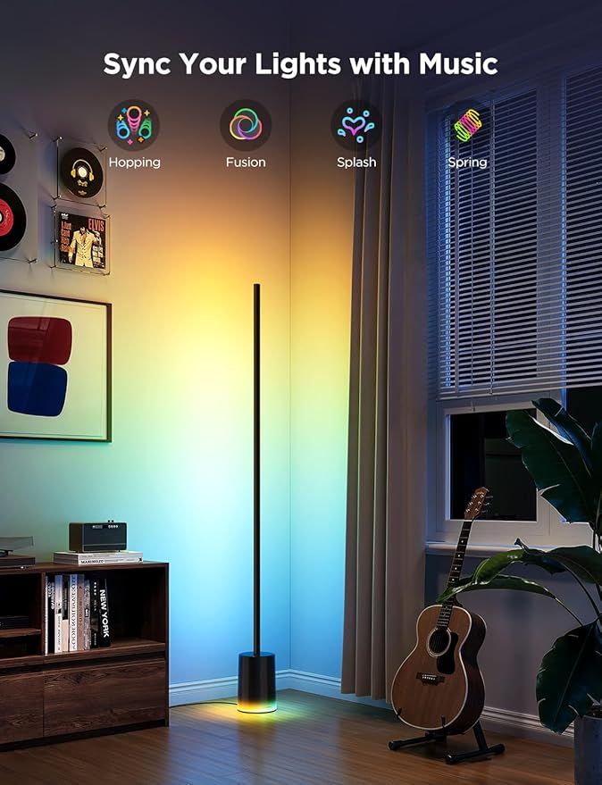 Govee Floor Lamp 2 with Matter, RGBIC, Warm Cool White LED, Alexa Compatible, 1725lm, Music Sync, Scene Modes, Smart Floor Lamp for Living Room, Bedroom, Black(1 Pack)