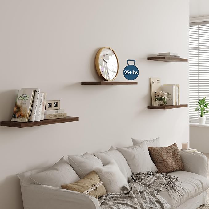 Floating Shelf, Set of 2 Wall Shelf, 36 in W x 12.75 in D x 2 in H Wooden Floating Wall Shelf with Invisible Brackets for Living Room/Bedroom/Bathroom/Kitchen Storage and Decor, Walnut