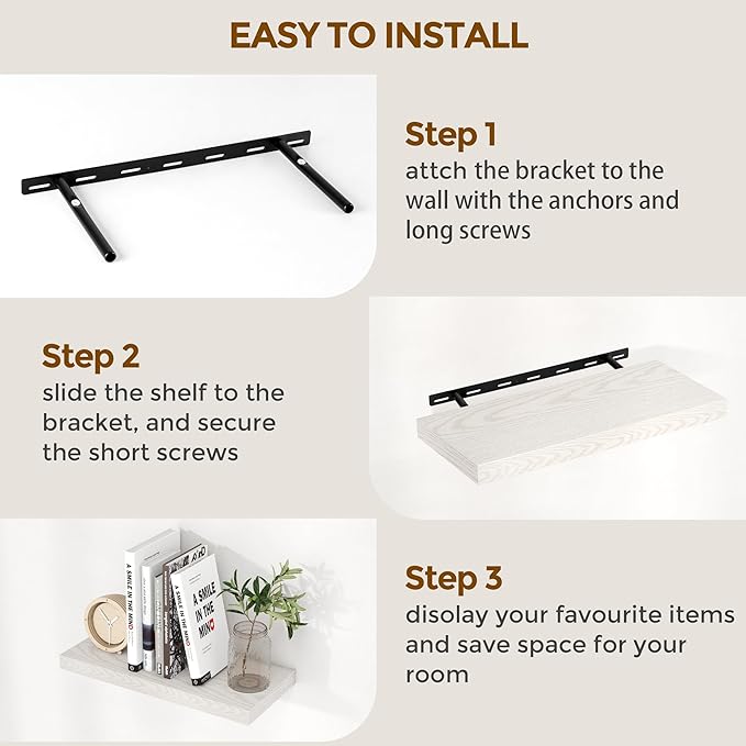 Floating Shelves 55 Inch Long, 55"W x 9"D Wall Shelf Invisible Bracket, 9 Inch Deep Floating Shelf for Wall, Rustic Wooden Shelves for Living Room, Kitchem, Bedroom, Brich Color, Set of 1