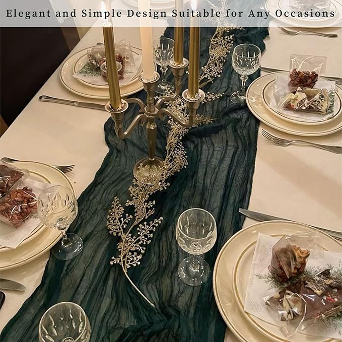 Emerald Green 20 Pack Cheesecloth Table Runner 10FT Boho Fabric Rustic Cheese Cloth Table Runner for Wedding 20 x 120 Inch Long Bridal Shower Baby Shower Gauze Sheer Birthday Party Table Decorations