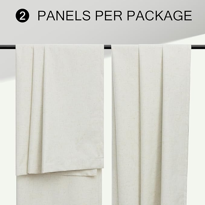 DANCURTON Custom Nursery Blackout 68 Inch Curtains 2 Panels Set Rustic Country Cream Linen Thermal Insulated Sound Dampening Curtain Back Tab Rod Pocket for Dining Room 68 Inches Long Length Drapes