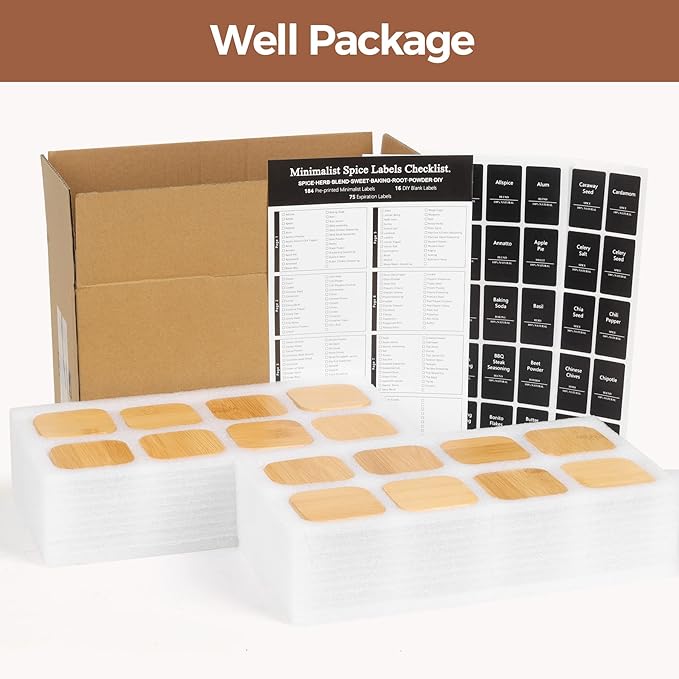 ComSaf 16Pcs Glass Spice Jars with Bamboo Lid, 4oz Airtight Square Spice Containers with 275 Black Lables, Empty Seasoning Jars for Spice Salt Sugar