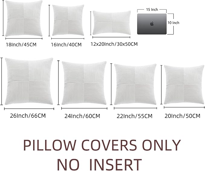 Fancy Homi 2 Packs White Lumbar Decorative Throw Pillow Covers 12x20 Inch for Living Room Couch Bed Sofa, Rustic Farmhouse Boho Home Decor, Soft Striped Corduroy Rectangle Accent Cushion Case 30x50 cm