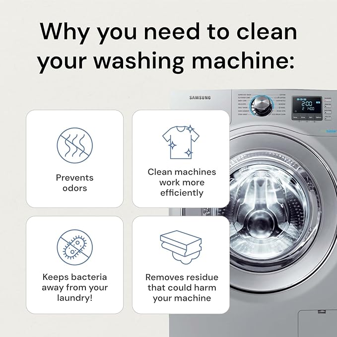 Grab Green Washing Machine Cleaner, 2 Count, Fragrance Free, Mineral Based Removes Deposits and Odors, Naturally Cleans