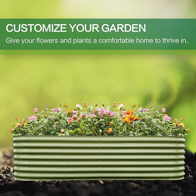 Gardmax Galvanized Raised Garden Bed, Lightweight Planter Boxes Outdoor with Easy Assembly, Large Garden Bed for Vegetables, Fruits, Flower Light Green 8x2x1.8FT