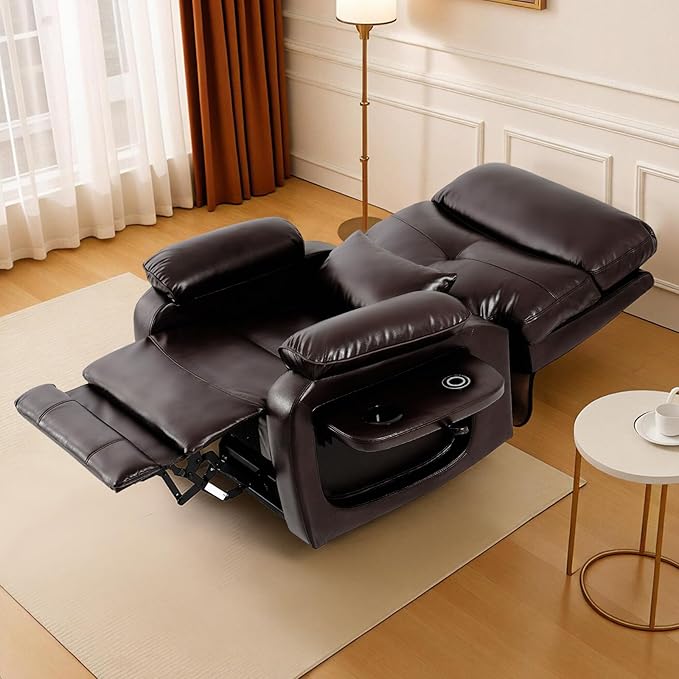 Dual Motor Power Lift Recliner Chair for Adult & Elderly, Infinite Position Lay Flat Lift Chair with Heat & Massage, Cup Holder, Lumbar Pillow, Wireless Charger, USB Ports, Leather (Brown)
