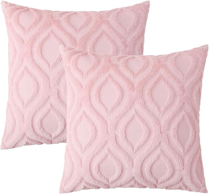 decorUhome Throw Pillow Covers 26x26 Inch Set of 2, Soft Plush Decorative Faux Fur Light Pink Solid Couch Pillow Covers, Accent Farmhouse Neutral Square Euro Pillow Cases for Sofa Bed Living Room